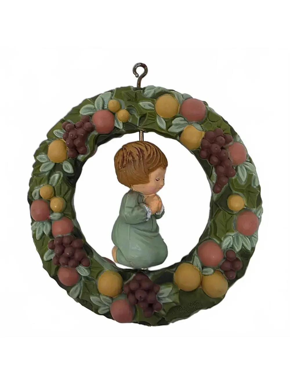 1977 Hallmark Keepsake Praying Child Wreath Christmas Ornament w/ Box